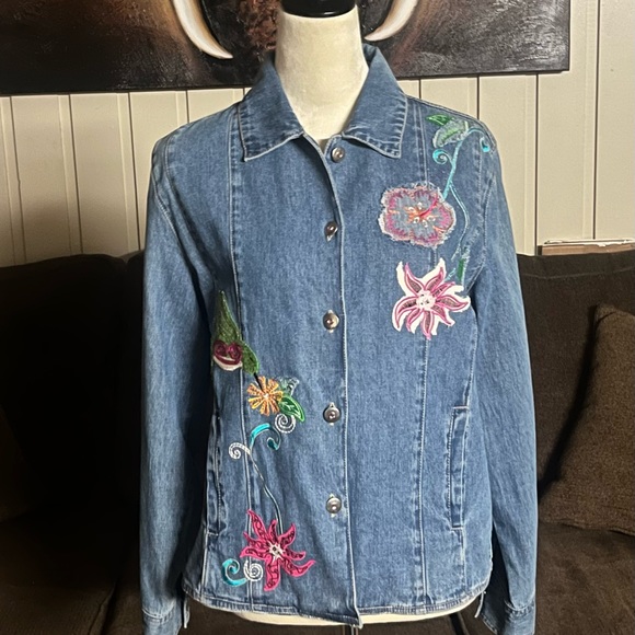 Bleu Bayou • Vintage • Medium • Blue • Denim Jacket • Floral & Hummingbird • New - Picture 11 of 15